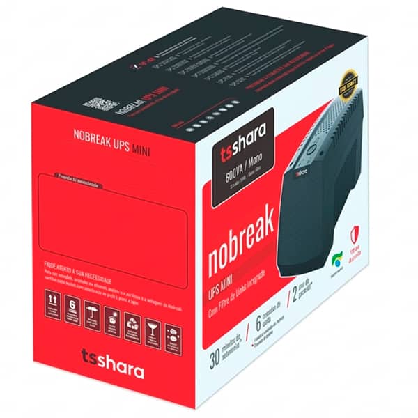 Nobreak UPS Mini 600va, 6 tomadas, Monovolt 115/115v, 4567, Ts Shara - CX 1 UN