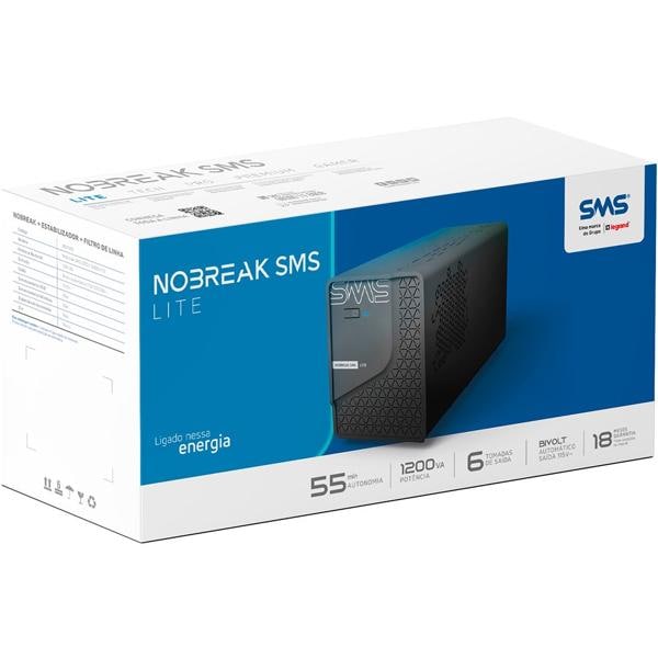 Nobreak SMS Lite, 1200va, 6 tomadas, Bivolt, 0029205, SMS - CX 1 UN