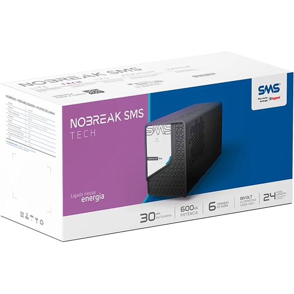 Nobreak SMS Tech, 600va, 6 tomadas, bivolt, 0029300, SMS - CX 1 UN