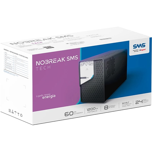 Nobreak SMS Tech, 1200va, 8 tomadas, bivolt, 029304, SMS - CX 1 UN