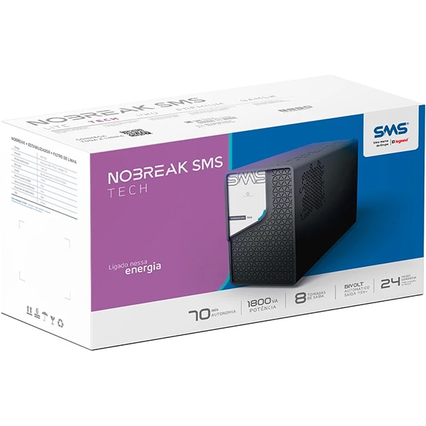 Nobreak SMS Tech, 1800va, 8 tomadas, bivolt, 0029307, SMS - CX 1 UN