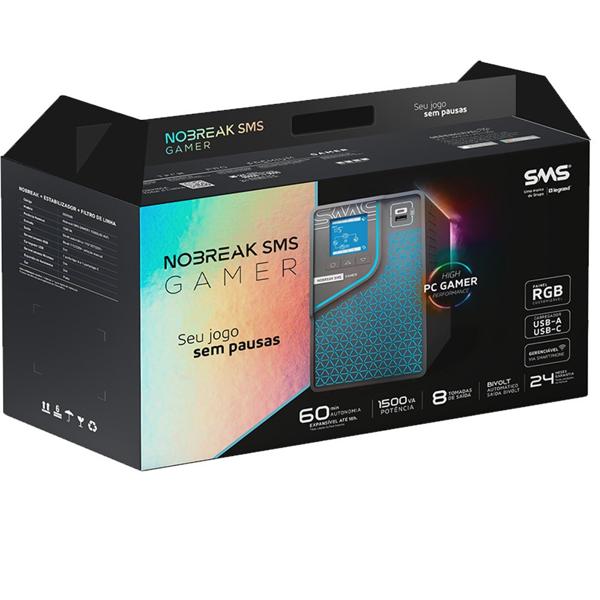 Nobreak Gamer Senoidal 2000va, 8 tomadas, bivolt, 0029601, SMS - CX 1 UN