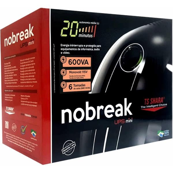 Nobreak UPS Mini 600va mono, 110v, 6 tomadas 4004, Ts Shara - CX 1 UN