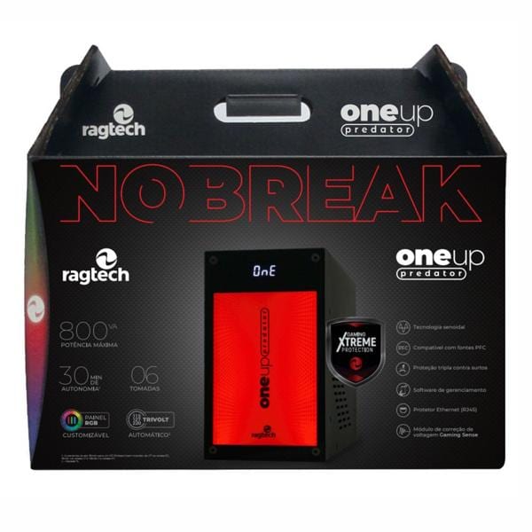 Nobreak Gamer One UP Predator, 800VA (560W), RGB, Senoidal, Bivolt, 4570, Ragtech - CX 1 UN