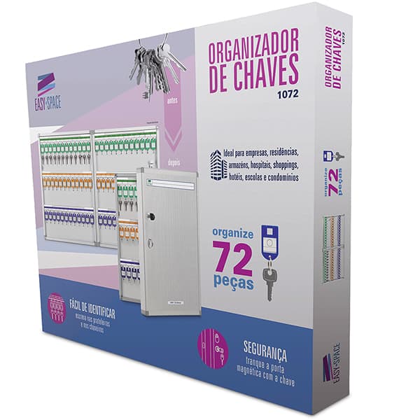 Armário Organizador de Chaves em Alumínio para 72 chaves, Easy Space - CX 1 UN