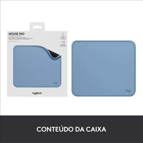 Mouse Pad Studio Series Logitech com Base de Borracha Antiderrapante, Resistente a Derramamentos, Design Moderno, Portátil - Azul Claro CX 1 UN