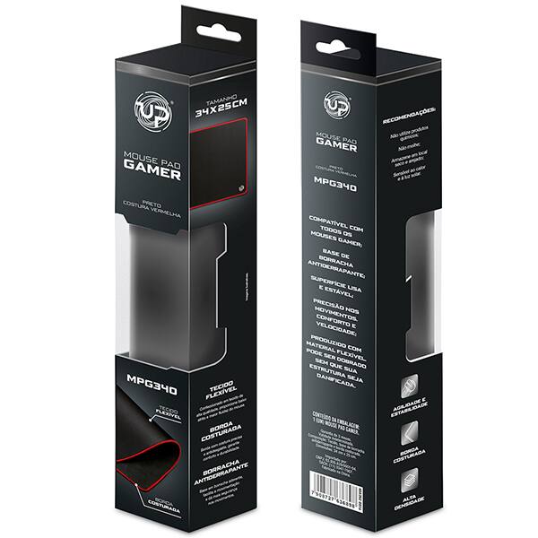 Mouse Pad Gamer 34 x 25cm, Preto e Vermelho, Up - CX 1 UN