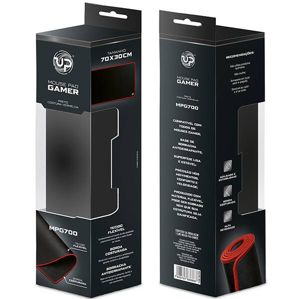 Mouse Pad Gamer 70 x 30cm, Preto e Vermelho, Up - CX 1 UN