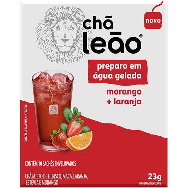 Chá gelado, Ice morango e laranja, 25g, 7568, Leão - CX 10 UN