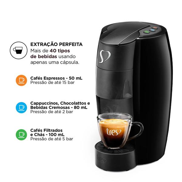 Cafeteira para Expresso e Multibebidas, Lov Basic, 127v, Preta, 20039021, Três Corações - CX 1 UN