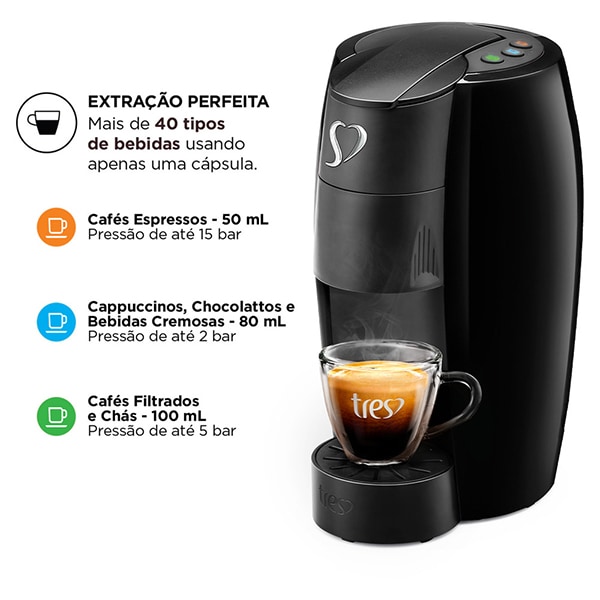 Cafeteira para Espresso e Multibebidas, Lov Basic, 220v, Preta, 20039022, Três Corações - CX 1 UN