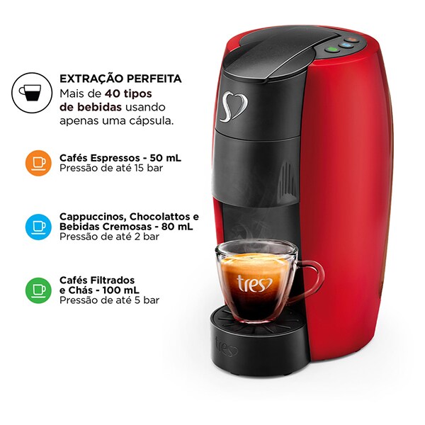 Cafeteira para Espresso e Multibebidas, Lov Basic, 220v, Vermelha, 20039020, Três Corações - CX 1 UN