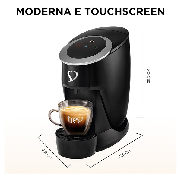 Cafeteira Touch para Espresso e Multibebidas, 127v, Preta, 20038996, Três Corações - CX 1 UN