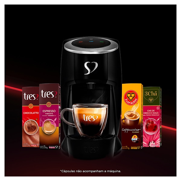 Cafeteira Touch para Espresso e Multibebidas, 127v, Preta, 20038996, Três Corações - CX 1 UN