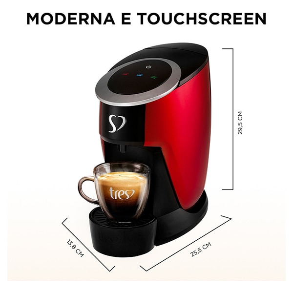 Cafeteira Touch para Espresso e Multibebidas, 127v, Vermelha, 20038997, Três Corações - CX 1 UN