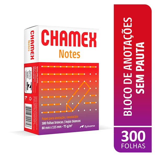 Bloco de Anotação Compacto Sem Pauta Chamex Notes, 75g, 80x115mm, 300 Folhas - BL 300 FL