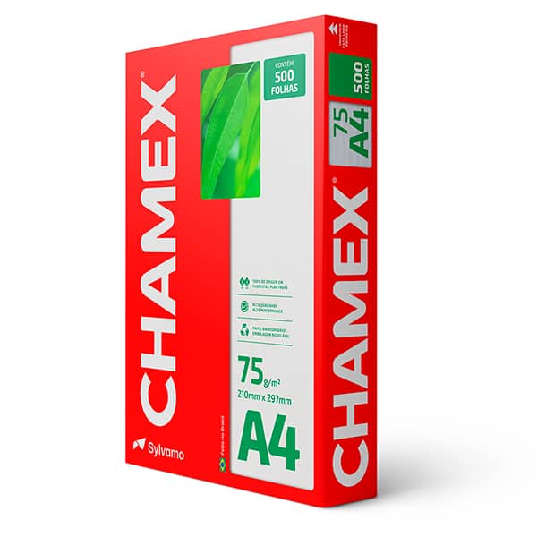 Papel Sulfite A4, 75g, 210x297, Alcalino, Branco - Caixa com 5 resmas, Chamex CX 2500 FL Papel Sulfite A4, 75g, 210x297, Alcalino, Branco - Caixa com 5 resmas, Chamex CX 2500 FL