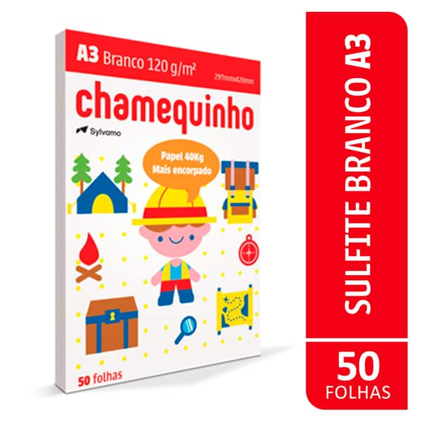 Papel Sulfite Chamequinho Para Projetos Criativos Branco A3, 120g, 297x420mm, 50 Folhas - PT 50 UN