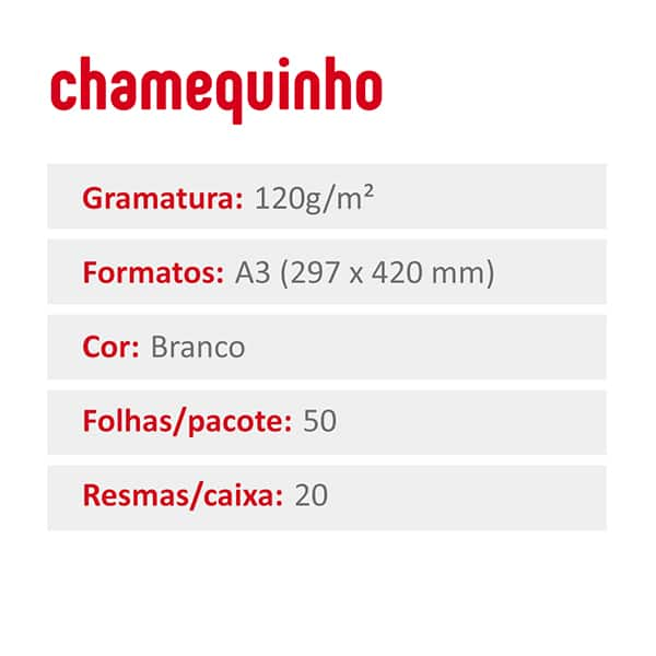 Papel Sulfite Chamequinho Para Projetos Criativos Branco A3, 120g, 297x420mm, 50 Folhas - PT 50 UN