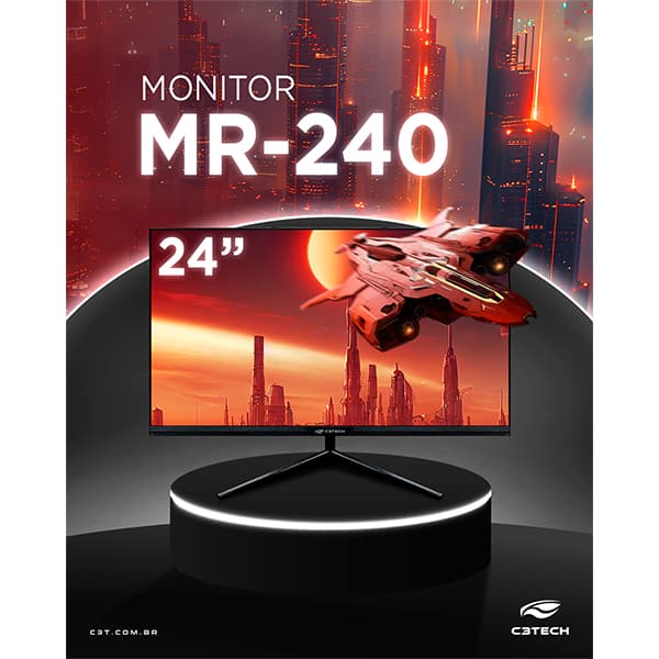 Monitor LED tela de 24", Full HD, HDMI / VGA , 100Hz, 5ms, Preto, MR-240BK, C3Tech - CX 1 UN Monitor LED tela de 24", Full HD, HDMI / VGA , 100Hz, 5ms, Preto, MR-240BK, C3Tech - CX 1 UN