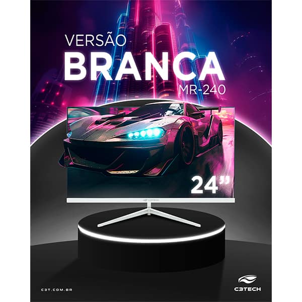 Monitor LED tela de 24", Full HD, HDMI / VGA , 100Hz, 5ms, Branco, MR-240WH, C3Tech - CX 1 UN