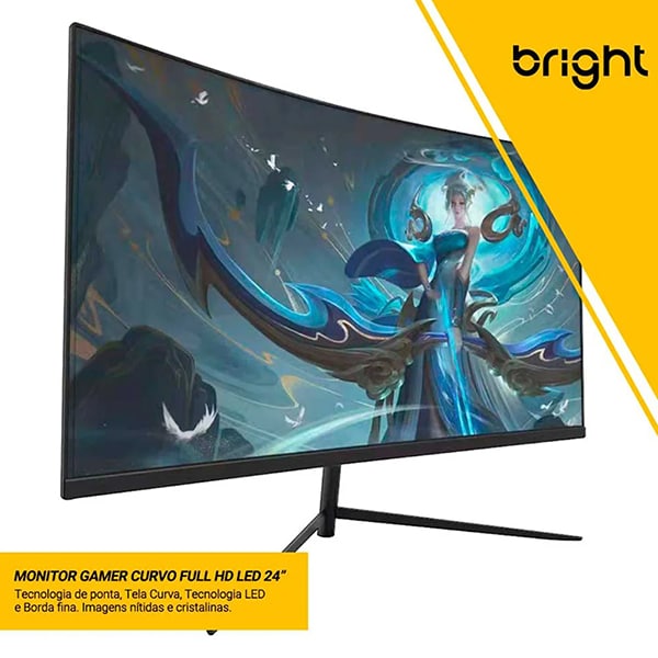 Monitor Gamer curvo, tela de 24", LED, FHD, HDMI, Tempo de resposta 1ms, Taxa de atualização de 144Hz, MT006, Bright - CX 1 UN CX 1 UN