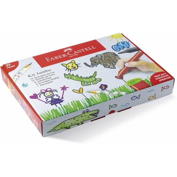 Kit Presenteável Jumbo 34 peças com EcoLápis de Cor, Gizões de Cera, Canetinhas, Ecolápis Grafite e Apontador, Faber-Castell - CX 1 UN