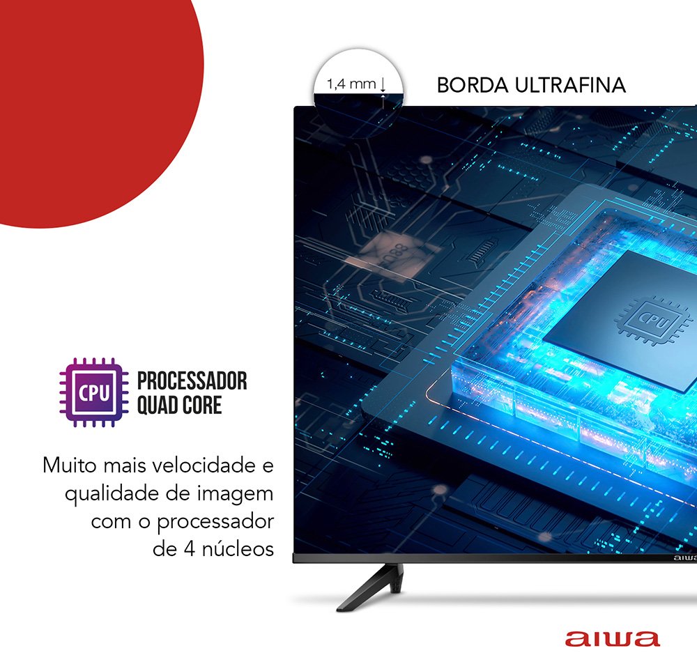 Smart TV 32 polegadas, Tela HD, Android TV, Borda infinita, Bluetooth, Wi-Fi, HDMI, Bivolt, 8832-01, Aiwa - CX 1 UN