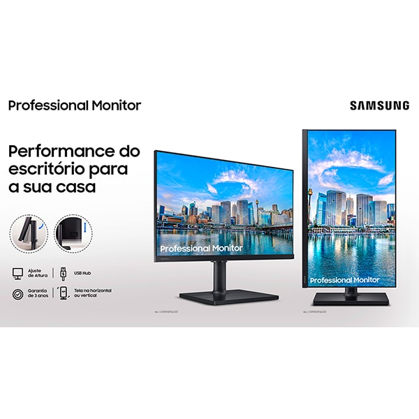 Monitor LED Full HD, T450, Tela de 24", Tempo de resposta 5GTG, Taxa de atualização de 75Hz, HDMI, USB, F24T450FQL, Samsung - CX 1 UN