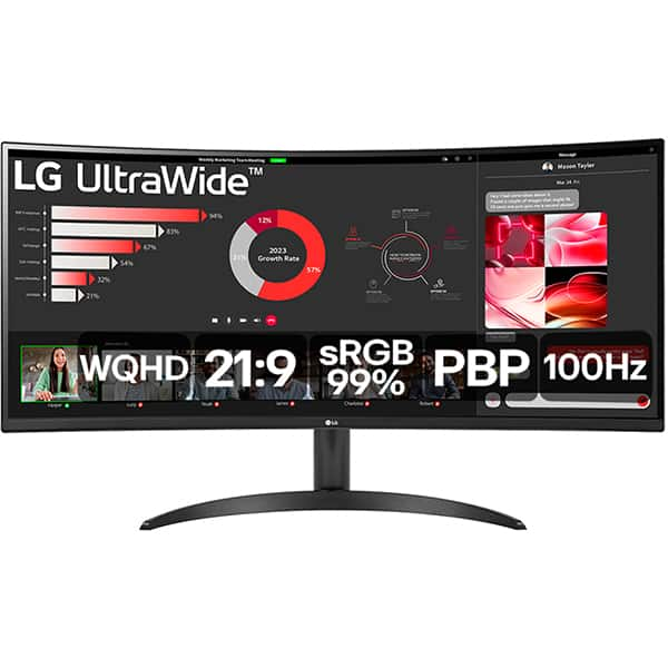 Monitor LED Curvo, Tela de 34", Ultrawide, Tempo de resposta 5ms,Taxa de atualização de 100Hz, HDMI, WQHD, 34WR50QC-B, LG - CX 1 UN