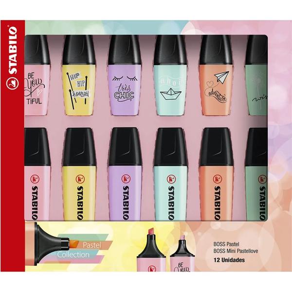 Kit pincel marca texto Boss pastel+mini pastel love Stabilo CX 12 UN