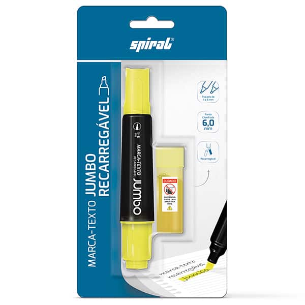 Pincel marca texto recarregável jumbo, ponta de 6,0mm, Amarelo . Spiral PT 1 UN