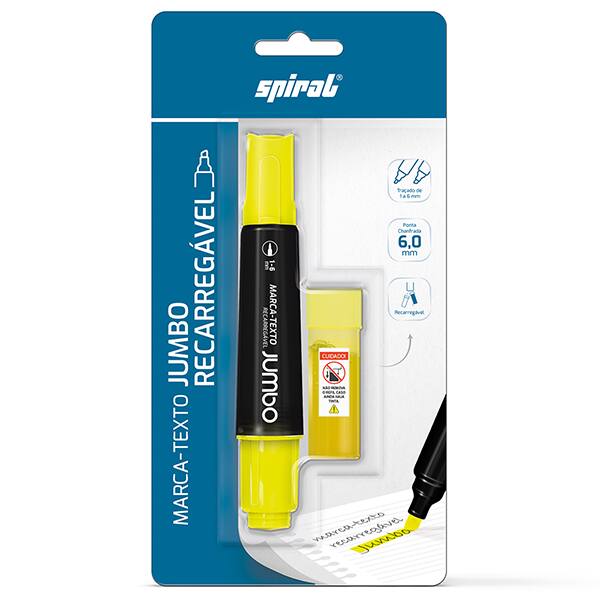 Pincel marca texto recarregável jumbo, ponta de 6,0mm, Amarelo . Spiral PT 1 UN