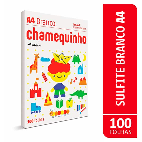 Papel Sulfite Chamequinho Branco, A4 75g 210x297mm, Uso Escolar Artístico Profissional, 100 Folhas - PT 100 FL