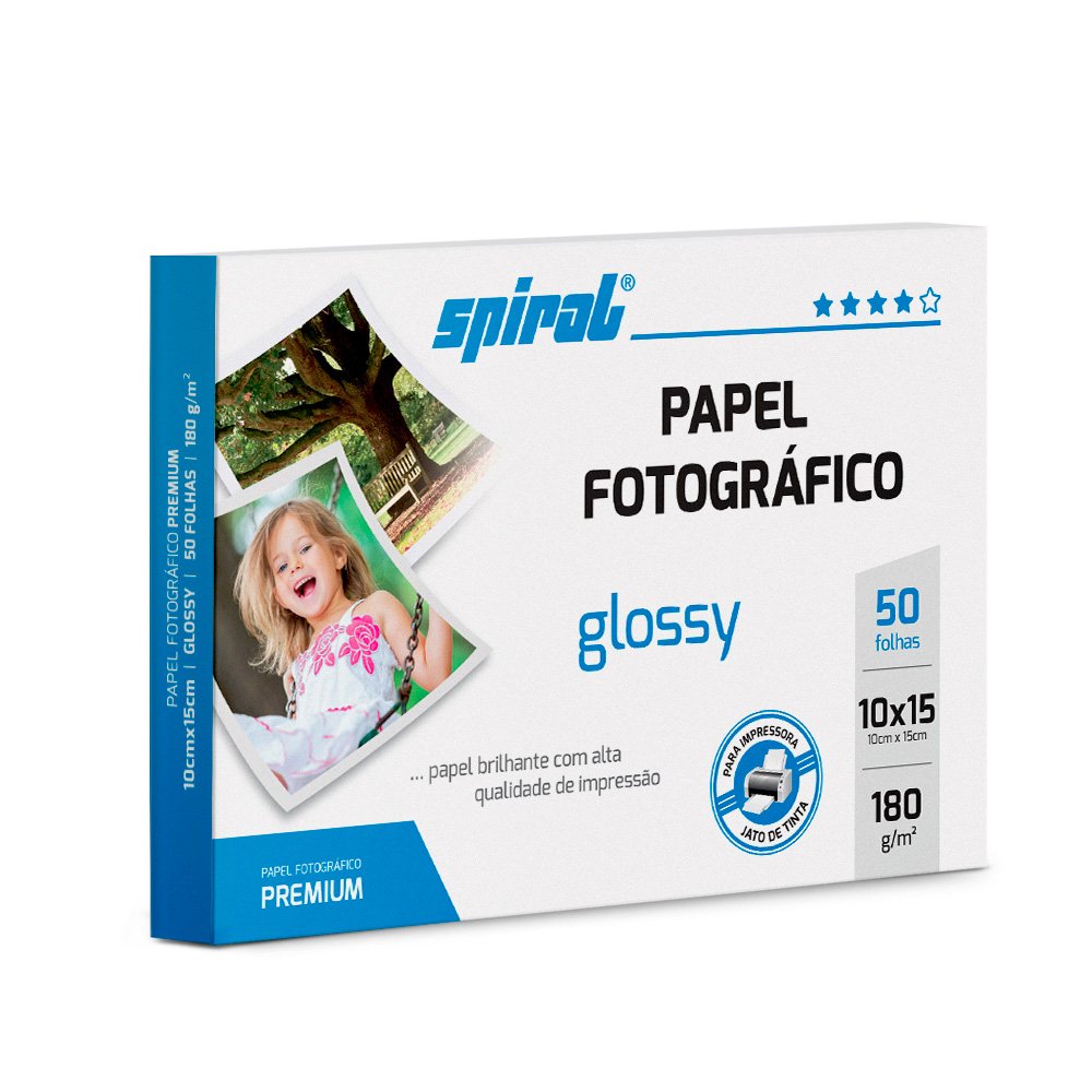 Papel fotográfico 10x15cm 180g glossy paper G180-50 Spiral PT 50 FL -  Papéis - Kalunga