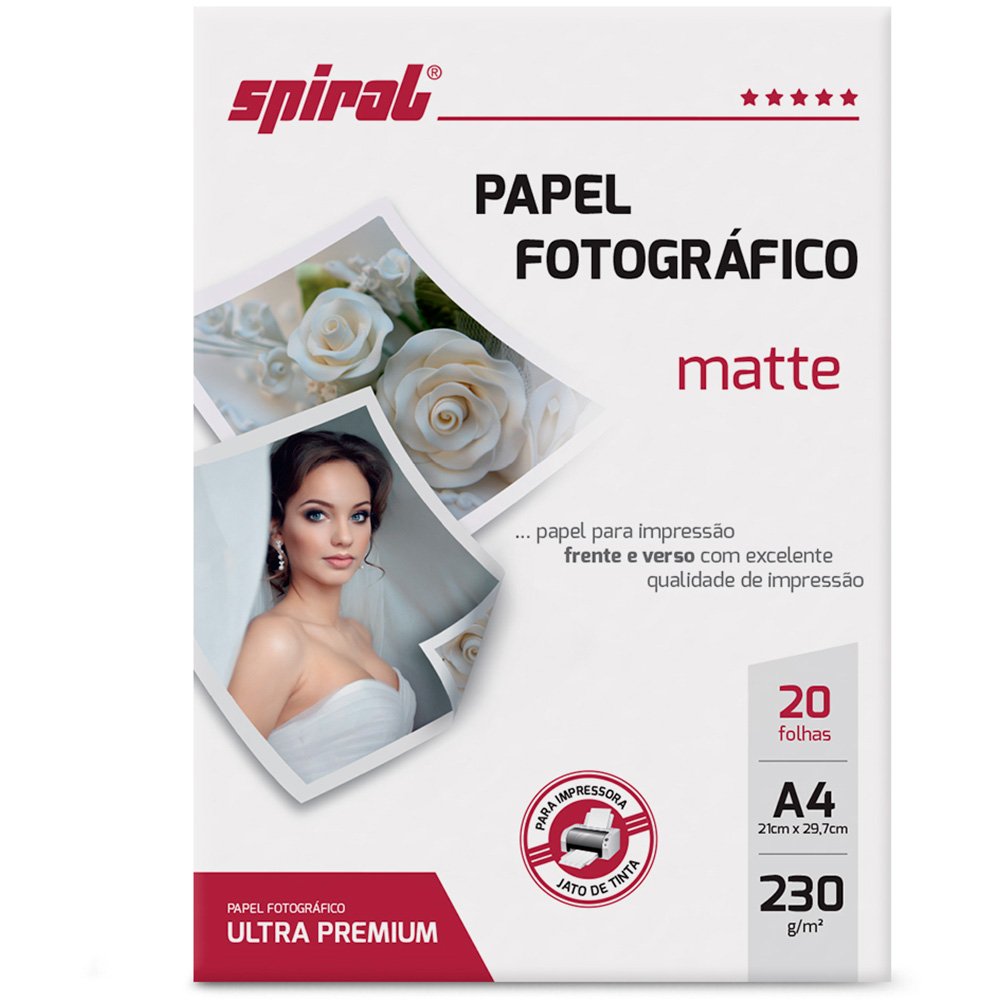 Papel fotográfico A4 230g matte paper double M230-20 Spiral PT 20 FL - Papéis - Kalunga