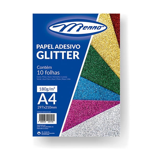 Papel glitter adesivo 180gr c/10 cores MP 212A Menno PT 10 FL