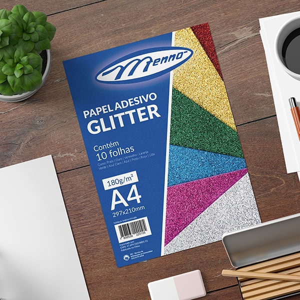 Papel glitter adesivo 180gr c/10 cores MP 212A Menno PT 10 FL