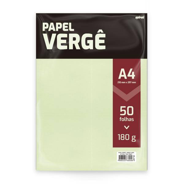 Papel 180g 210x297 vergê verde claro 80046 Spiral PT 50 FL Papel 180g 210x297 vergê verde claro 80046 Spiral PT 50 FL