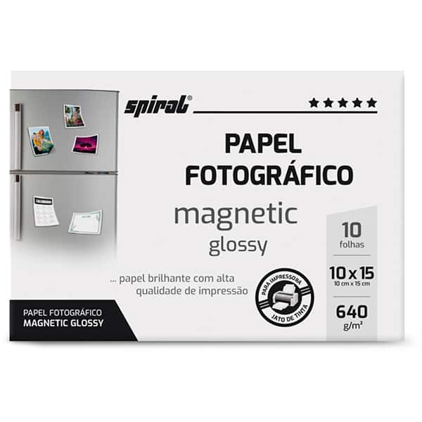 Papel Fotográfico Glossy Magnético, 10 x15cm, 640g, MG640-10, Spiral - PT 10 FL