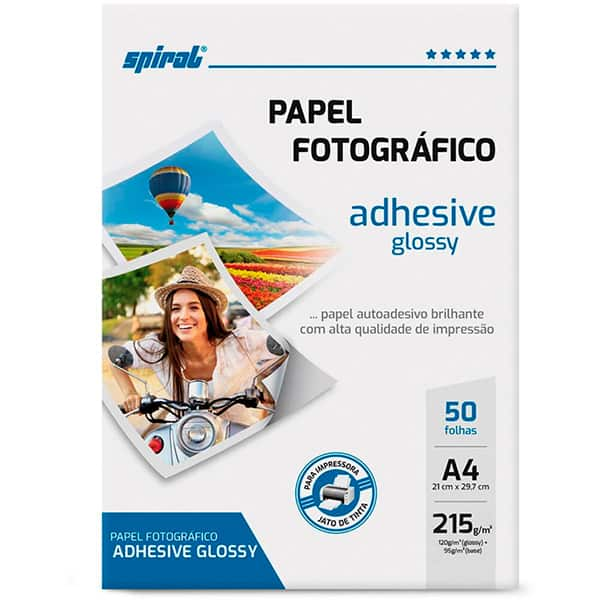 Papel Fotográfico Glossy Adesivo, A4, 215g, AG215-50, Spiral - PT 50 FL