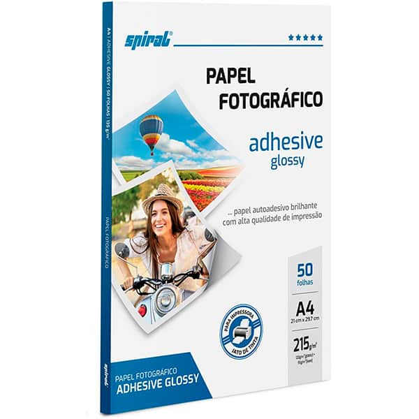 Papel Fotográfico Glossy Adesivo, A4, 215g, AG215-50, Spiral - PT 50 FL