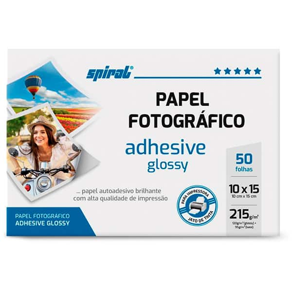 Papel Fotográfico Glossy Adesivo, 10 x 15cm, 215g, AG215-50, Spiral - PT 50 FL