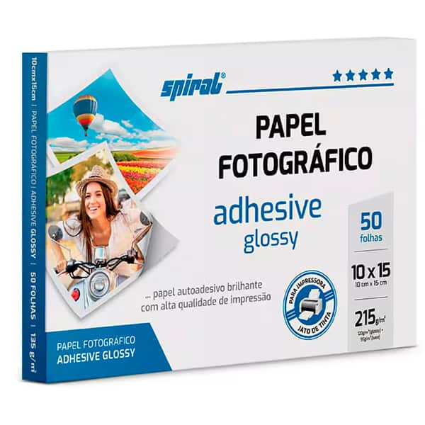 Papel Fotográfico Glossy Adesivo, 10 x 15cm, 215g, AG215-50, Spiral - PT 50 FL