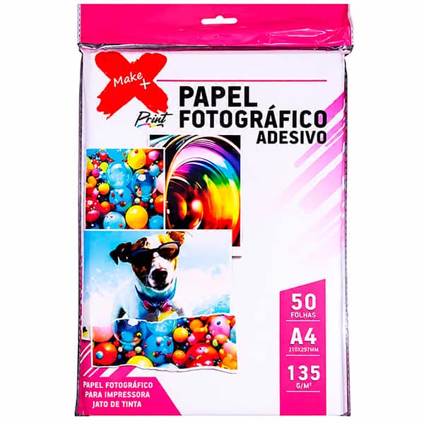 Papel fotográfico A4 135g 50fl glossy adesivo 1257 Make+ PT 50 FL Papel fotográfico A4 135g 50fl glossy adesivo 1257 Make+ PT 50 FL