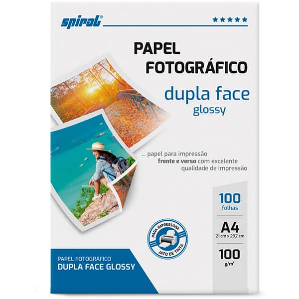 Papel Fotográfico Glossy Dupla Face, A4, 100g, G100-50, Spiral - PT 50 FL