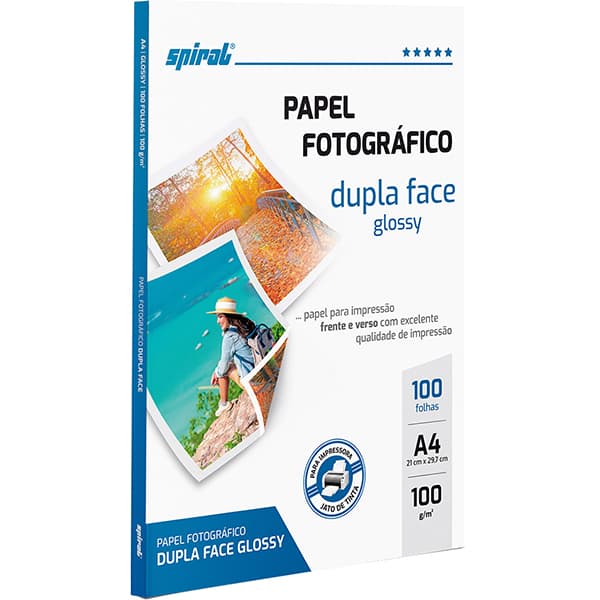 Papel Fotográfico Glossy Dupla Face, A4, 100g, G100-50, Spiral - PT 50 FL