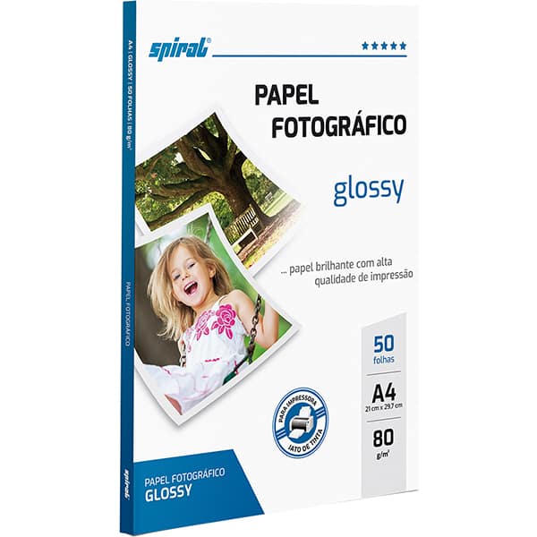 Papel Fotográfico Glossy, A4, 80g, G80-50, Spiral - PT 50 FL