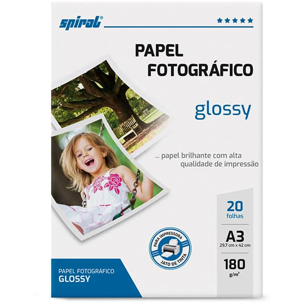 Papel Fotográfico Glossy, A3, 180g, G180-20, Spiral - PT 20 UN