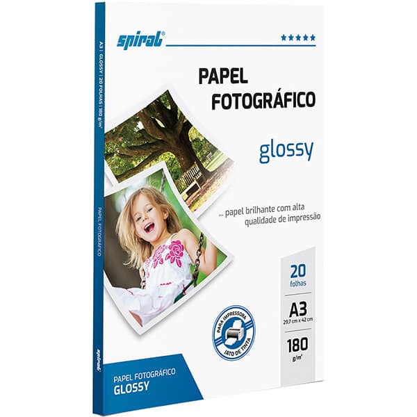 Papel Fotográfico Glossy, A3, 180g, G180-20, Spiral - PT 20 UN